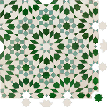Mosaic House Moroccan tile Batha 1-10-12 White,   Green,   Light Green,    solid zellige, mosaic, zellij, field, pattern, glaze, classic, stars, intricate, complex, traditional 